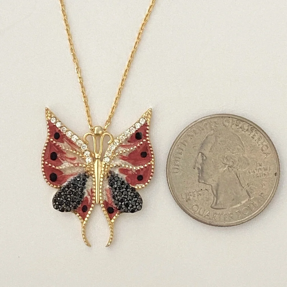 925 Silver butterfly enamel necklace 18k yellow gold plated